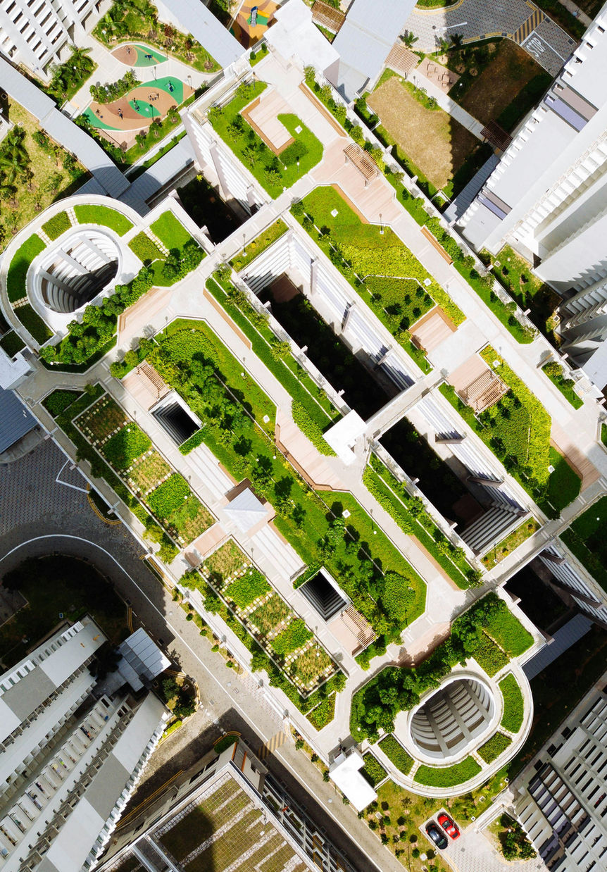 Connected modern precinct viewed from above